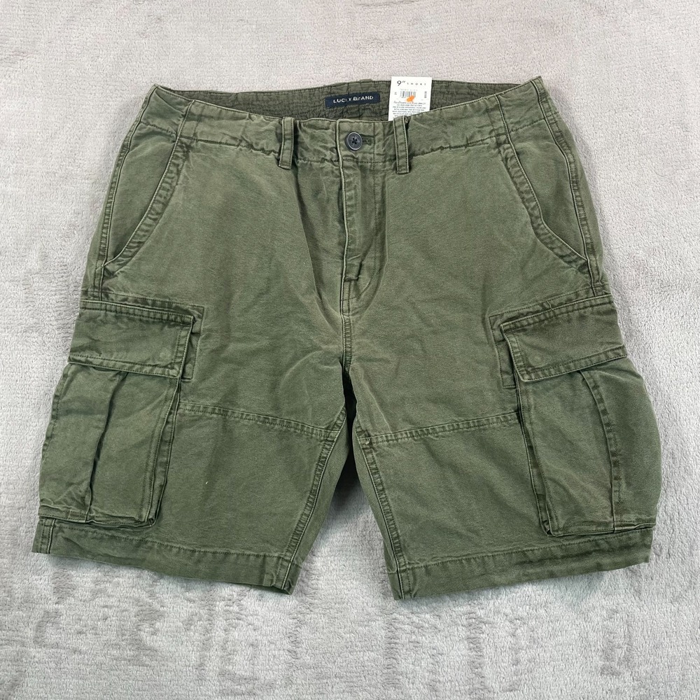Lucky Brand 9" Canvas Cargo Shorts Men 33 (Tag 31) Military Green Drawstring NWT
